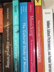 The spines of several music reference books